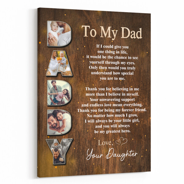 To My Dad Message From Daughter Custom Photo Canvas Print