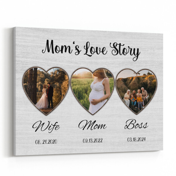 Wife Mom Boss Custom Heart Photo Canvas Print