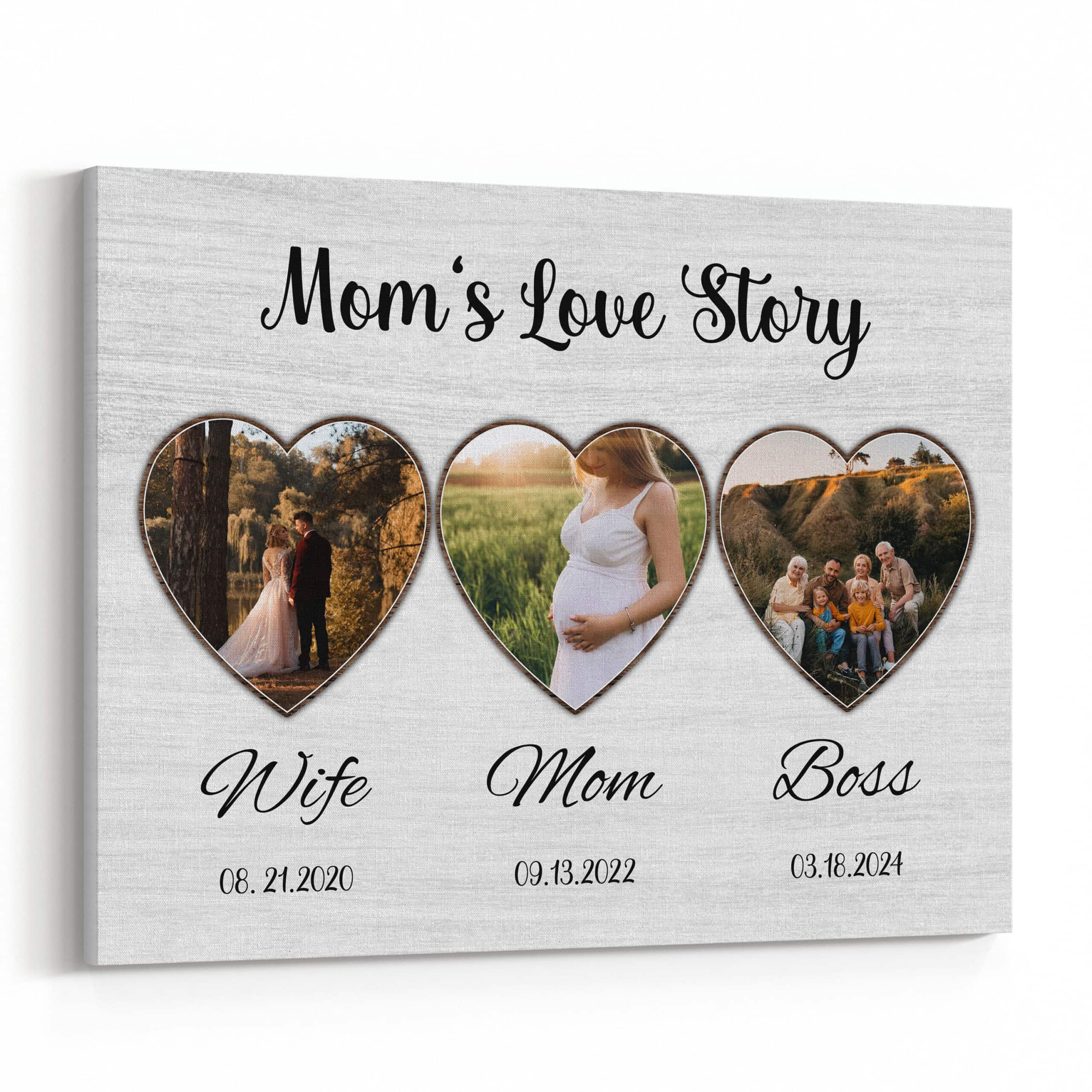 Wife Mom Boss Custom Heart Photo Canvas Print