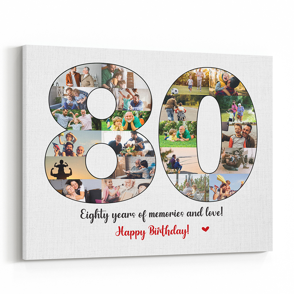 80th Birthday Photo Collage Custom Canvas Print