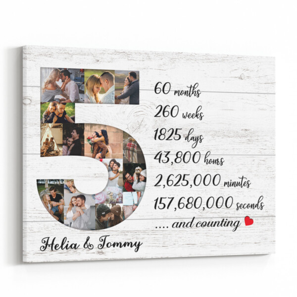 5 Years Anniversary Number Photo Collage Counting Canvas Print