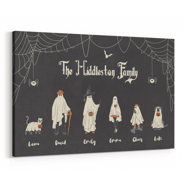 Personalized Halloween Ghost Family Landscape Canvas Print