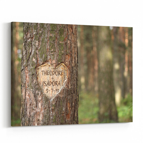 Personalized Carved Tree Canvas Print with Your Name and Date