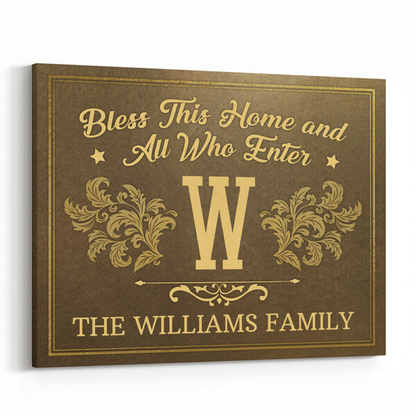 Bless This Home Personalized Bronze And Gold Canvas Print