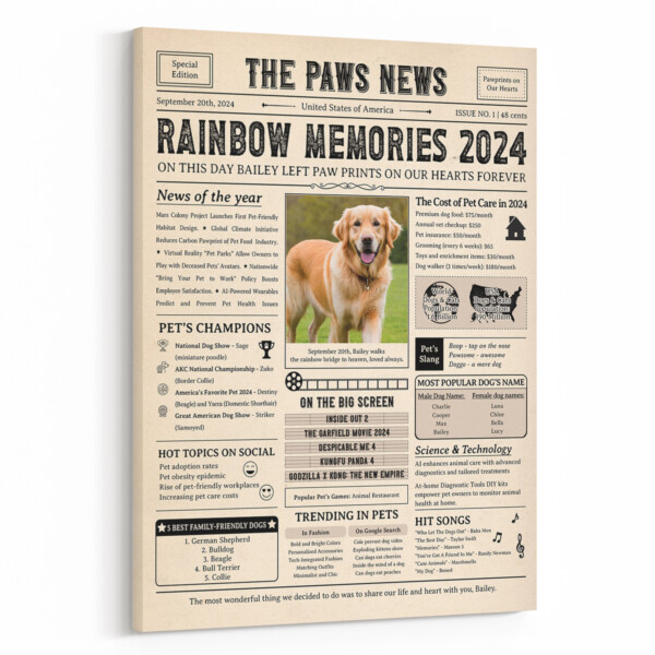 Newspaper Pet Memorial 2024 Canvas Print