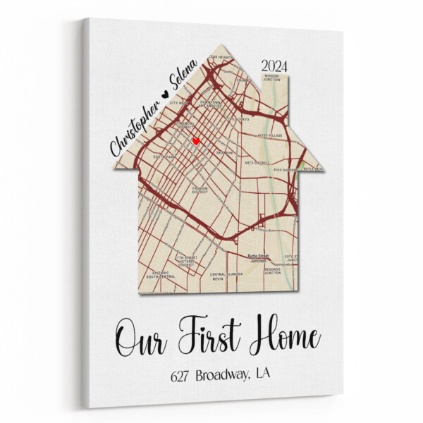 Our First Home Custom Map Canvas Print