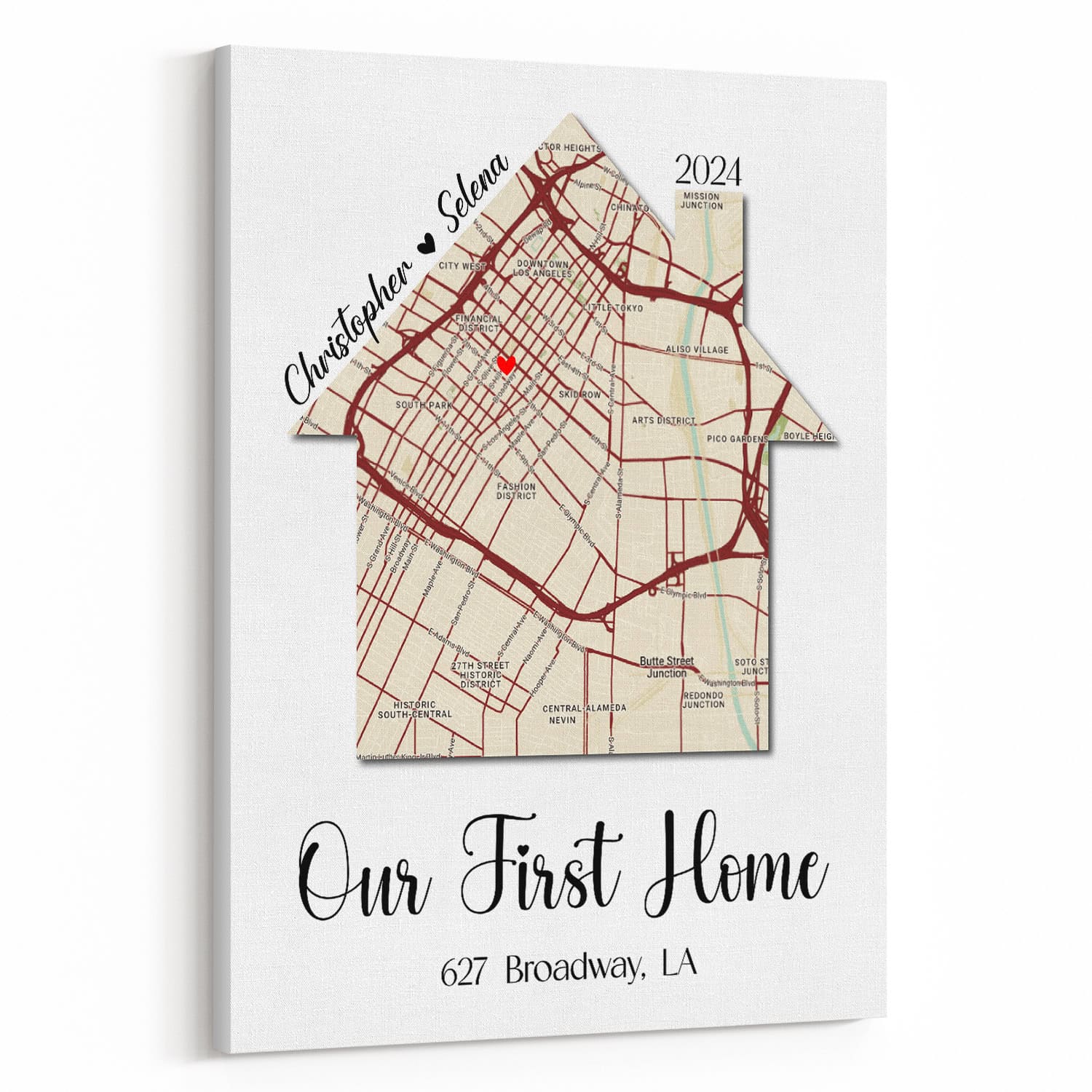 Our First Home Custom Map Canvas Print
