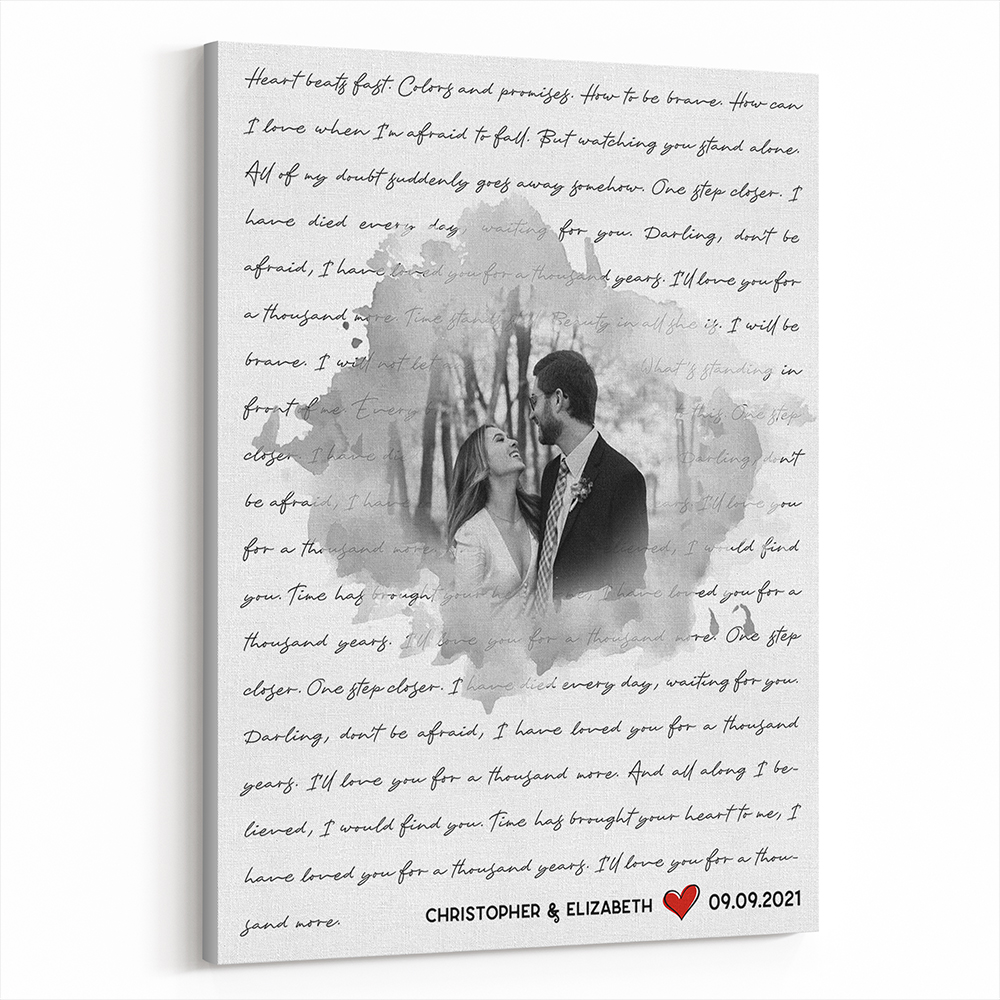 Watercolor Black & White Wedding Song Canvas with Photo