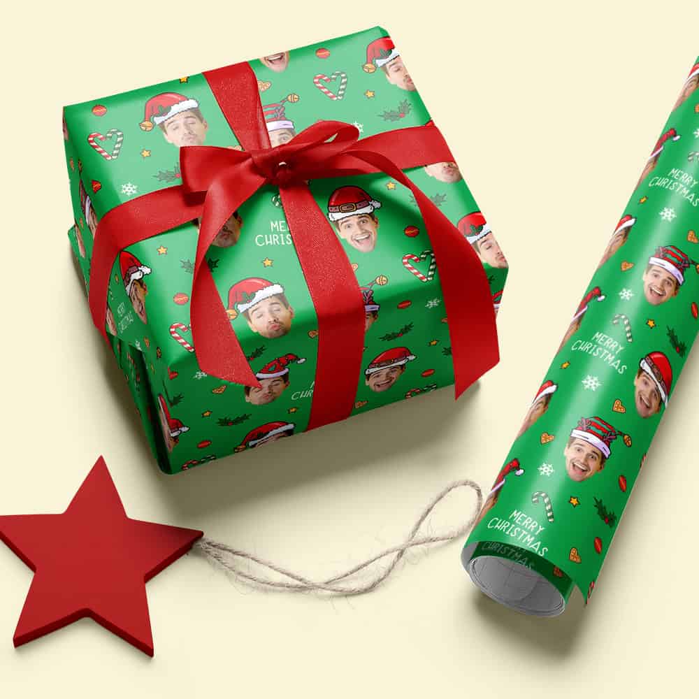 Personalized Funny Face Christmas Wrapping Paper 365Canvas