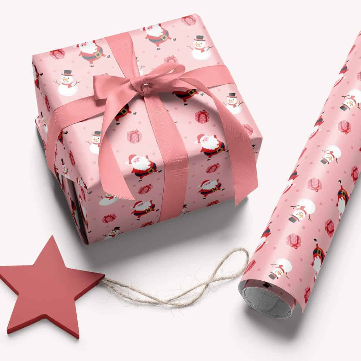 Personalized Little Girl Pink and Red Santa Christmas Wrapping Paper
