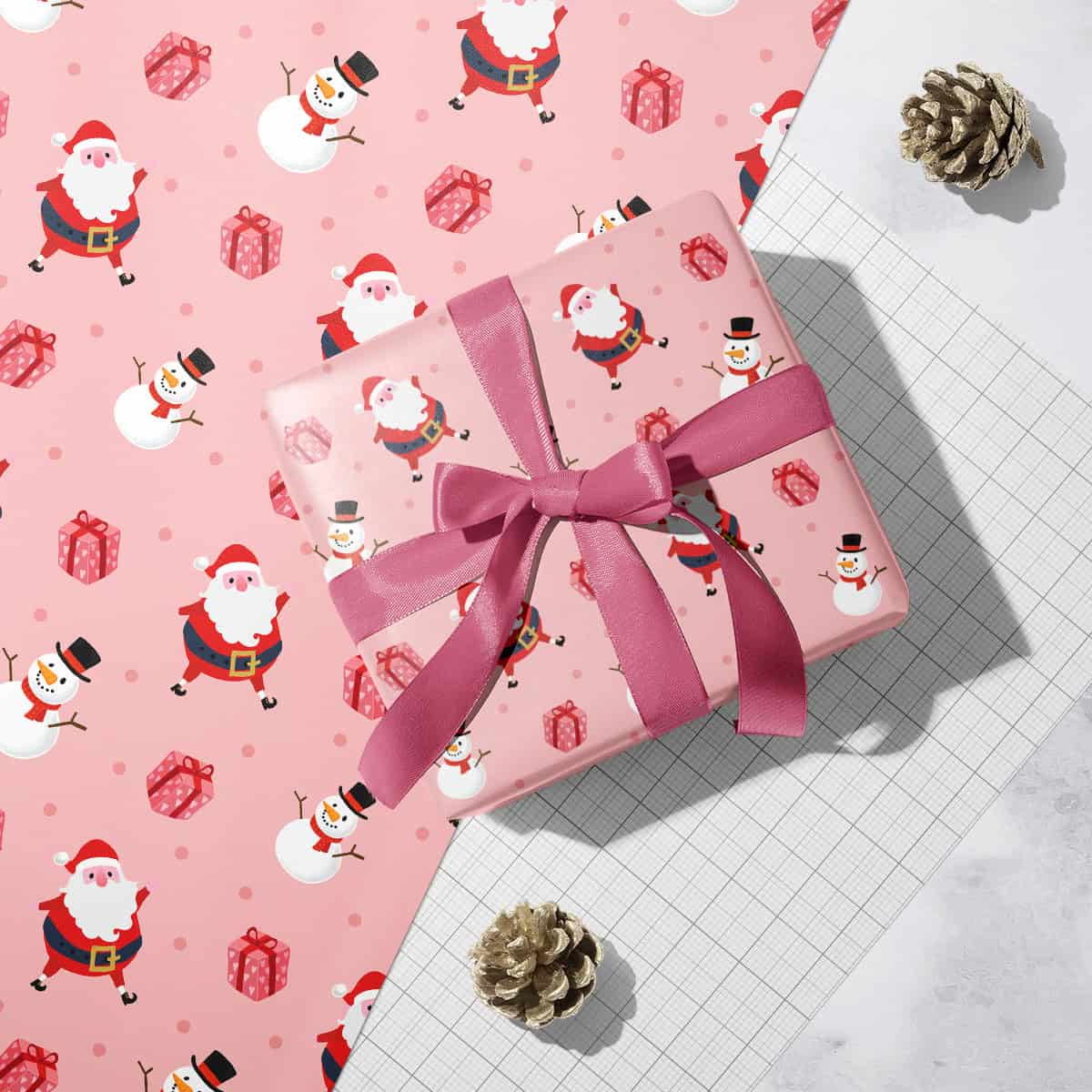 Personalized Little Girl Pink and Red Santa Christmas Wrapping Paper