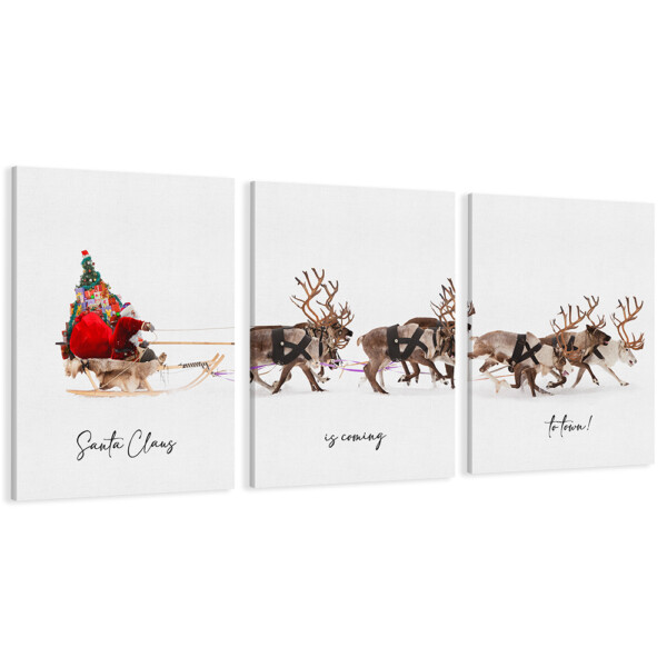 3 Pieces 'Santa Claus Is Coming To Town!' Canvas Print