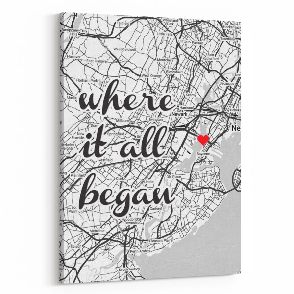“Where It All Began” Personalized Map Canvas Print (Vertical)
