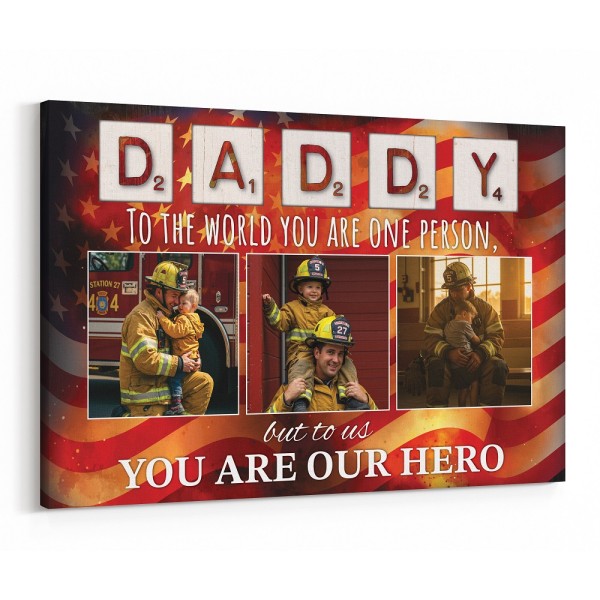 Personalized Firefighter Dad Canvas – 3 Photo Hero Gift for Father’s Day