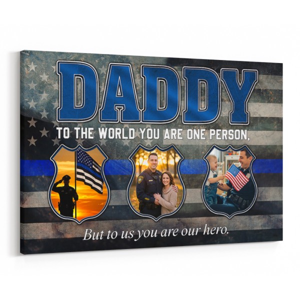 Personalized Police Dad Canvas – 3 Photo Tribute for Father’s Day