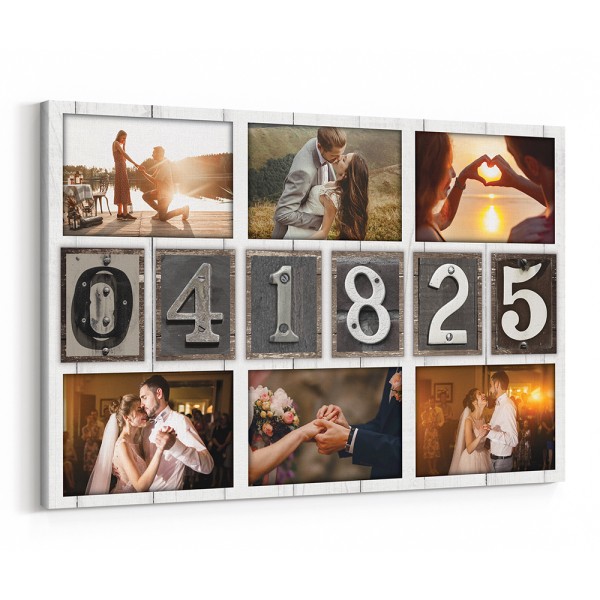 Custom Wedding Date Photo Collage Canvas Print