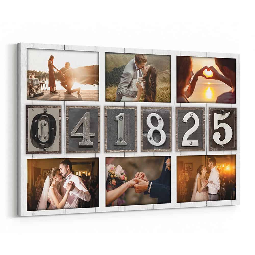 Custom Wedding Date Photo Collage Canvas Print