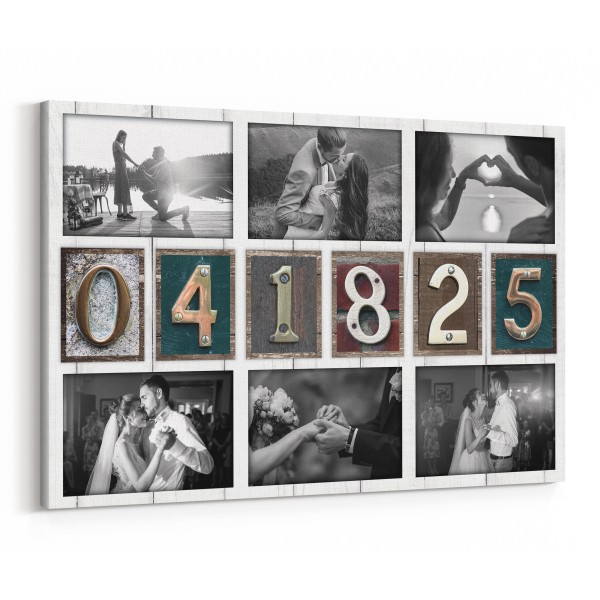 Personalized Vintage Date Canvas Black and White Photo Collage