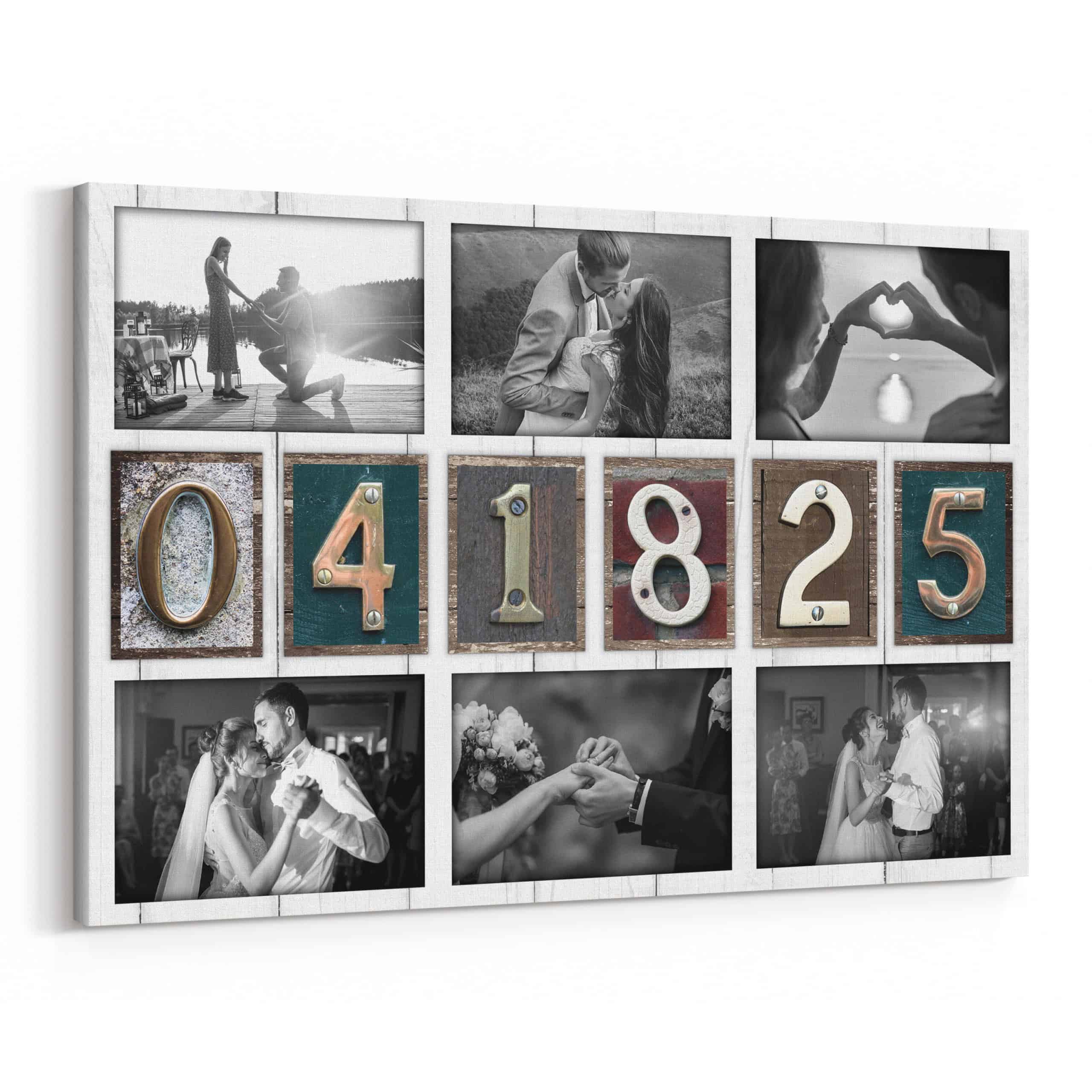 Personalized Vintage Date Canvas Black and White Photo Collage