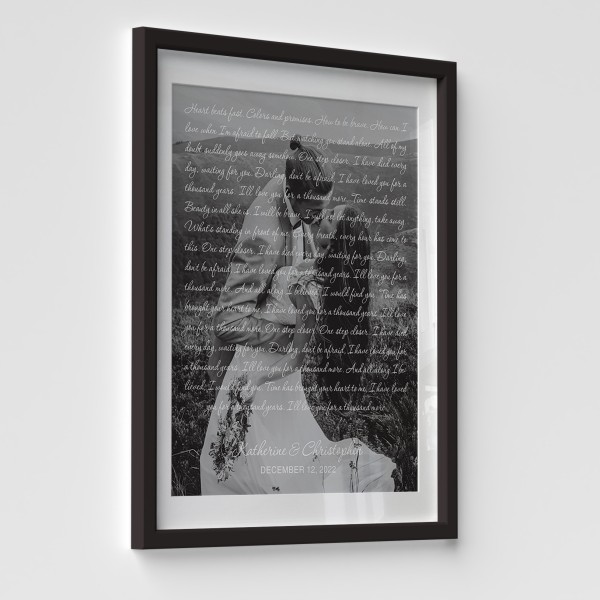 Custom Wedding Song Lyrics Black and White Photo Framed Print