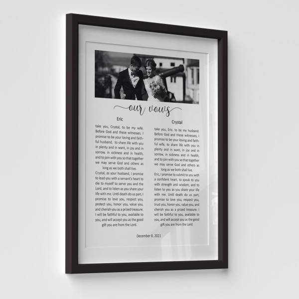 Custom Wedding Vows Framed Print with Photo and Names