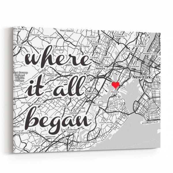 Where It All Began Landscape Custom Map Canvas Print