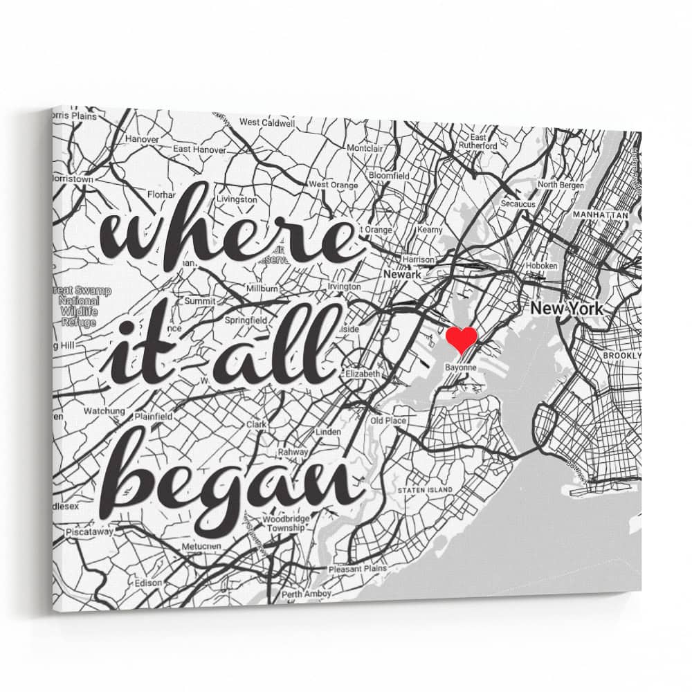 Where It All Began Landscape Custom Map Canvas Print