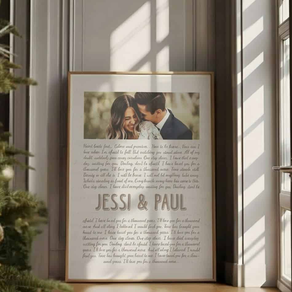 Custom Couples Photo Canvas with Song Lyrics and Names