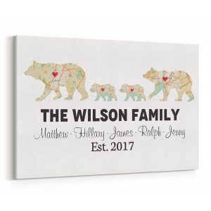 Bear Family Retro Map Custom Canvas Print - Personlized Christmas Photo Gifts
