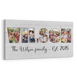 Custom Family Name Photo Letter Canvas Print
