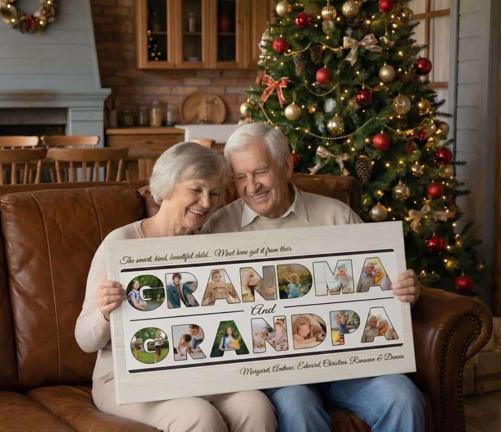 photo christmas gifts for grandparents - Grandparents Word Art Photo Collage Canvas Print