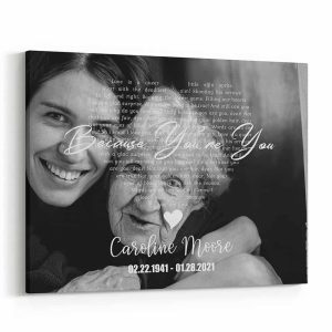 Personlized Christmas Photo Gifts - Memorial Photo Canvas with Song Lyrics - B&W Design

