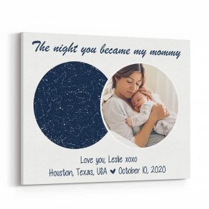 Personalized Christmas Photo Gifts - The Night You Became My Mommy Star Map Photo Canvas Print
